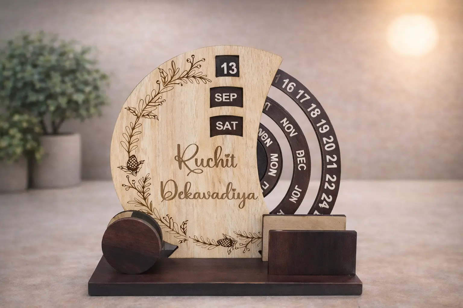 Personalized MDF Perpetual Desk Calendar with Name | Custom MDF Tabletop Gift