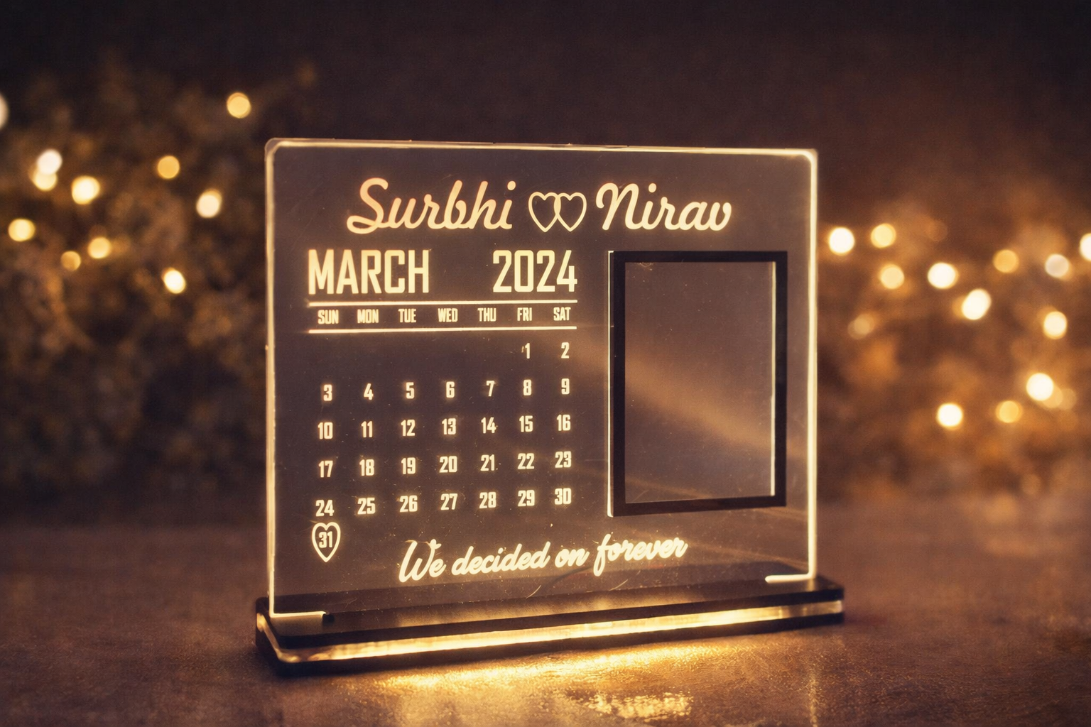 Personalized LED Acrylic Calendar with Photo | Wedding & Anniversary Gift